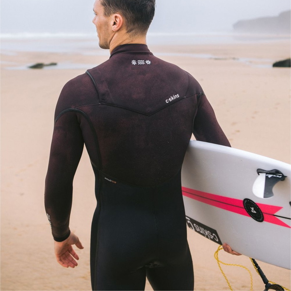 2025 C-Skins Mens NuWave Wired 4/3mm Chest Zip Wetsuit C-NWI43MCZ - Meteor / Rust X/ White